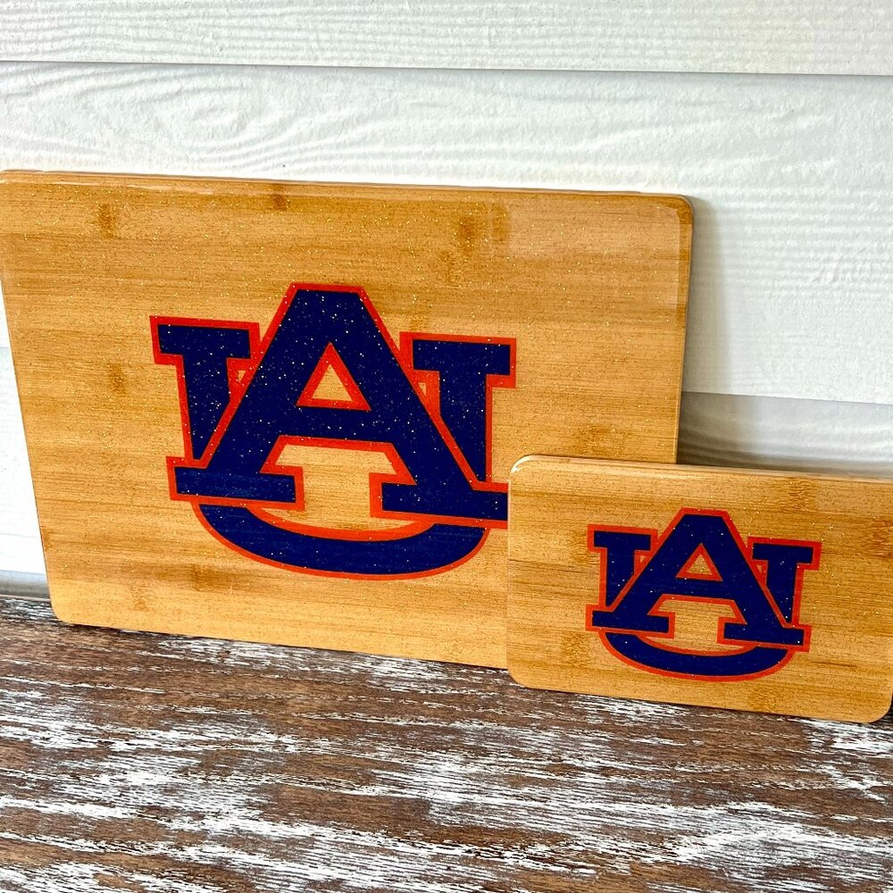 2pc Auburn Tigers Cutting Board Resin Wood Charcuterie Cheese Gift War Eagle